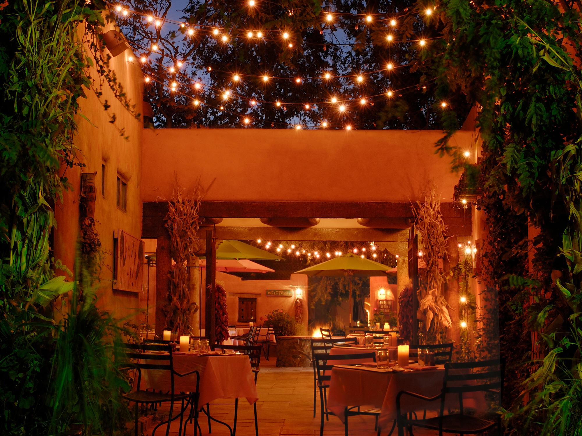 The Pink Adobe Patio at Night